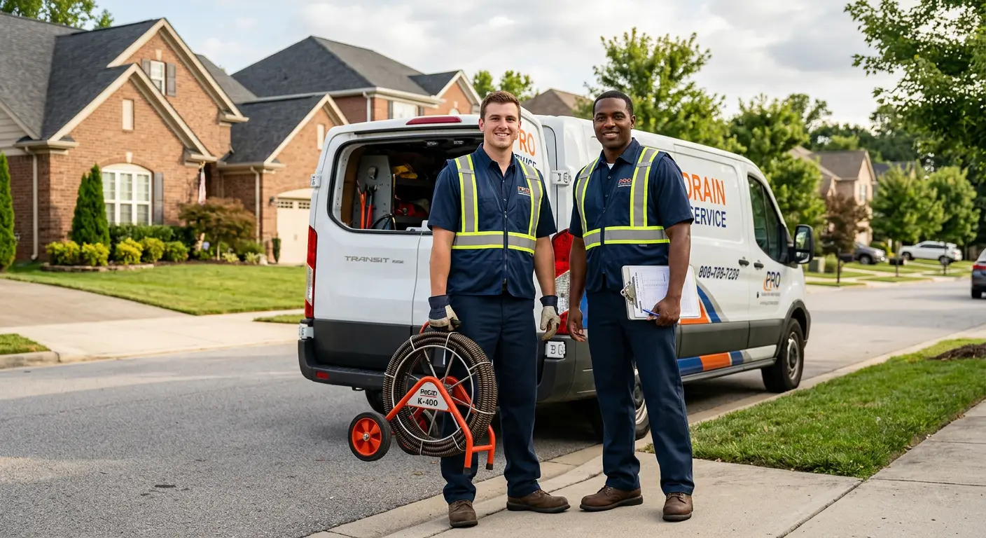Sewer and drain service team with equipment ready for work in Charleston