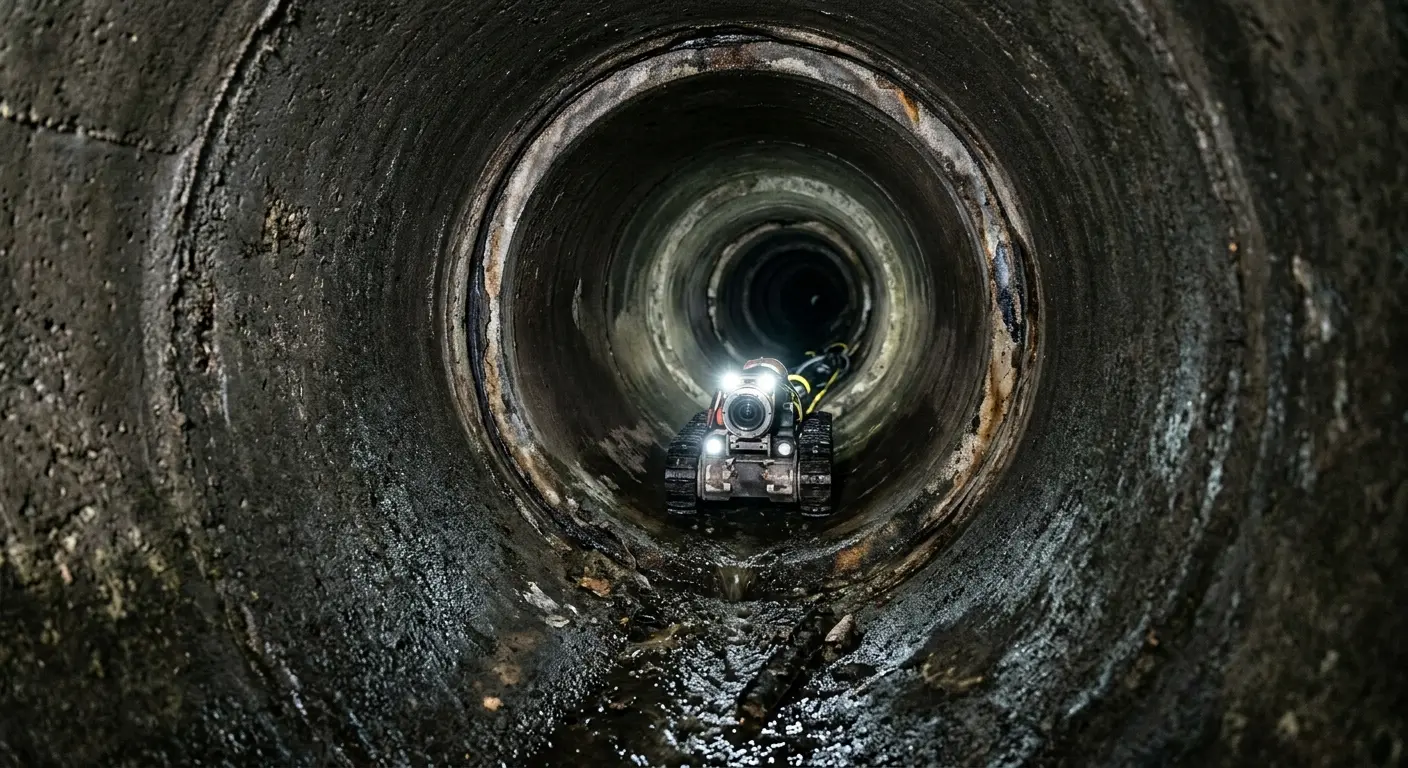 Robotic sewer camera inspecting pipe interior for Drain Snake Service in Charleston