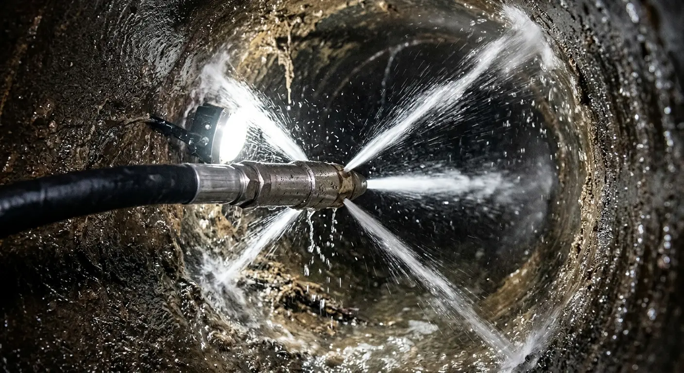 High-pressure hydro jetting nozzle cleaning sewer pipe for Storm Drain Cleaning in Charleston